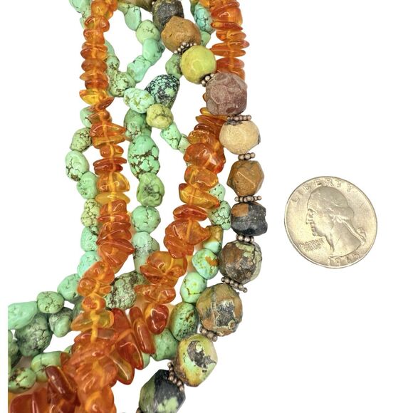 M Salazar Amber Turquoise Necklace 19" 925 Sterling Silver Native American Heavy - Picture 8 of 16